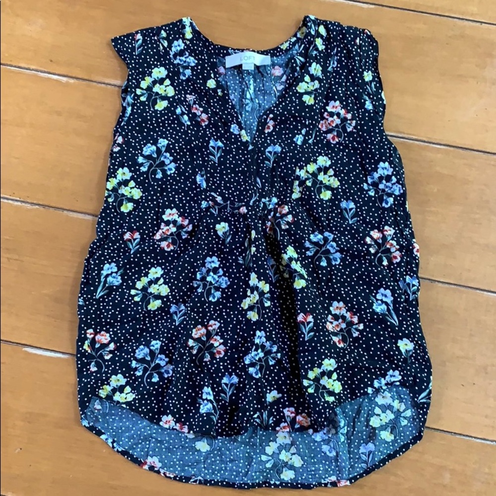 LOFT Floral Split Neck Shell